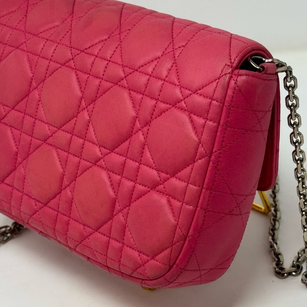 💯Authentic CHRISTIAN DIOR Pink Miss Dior Cannage Lambskin Flap Crossbody Bag - Picture 6 of 12